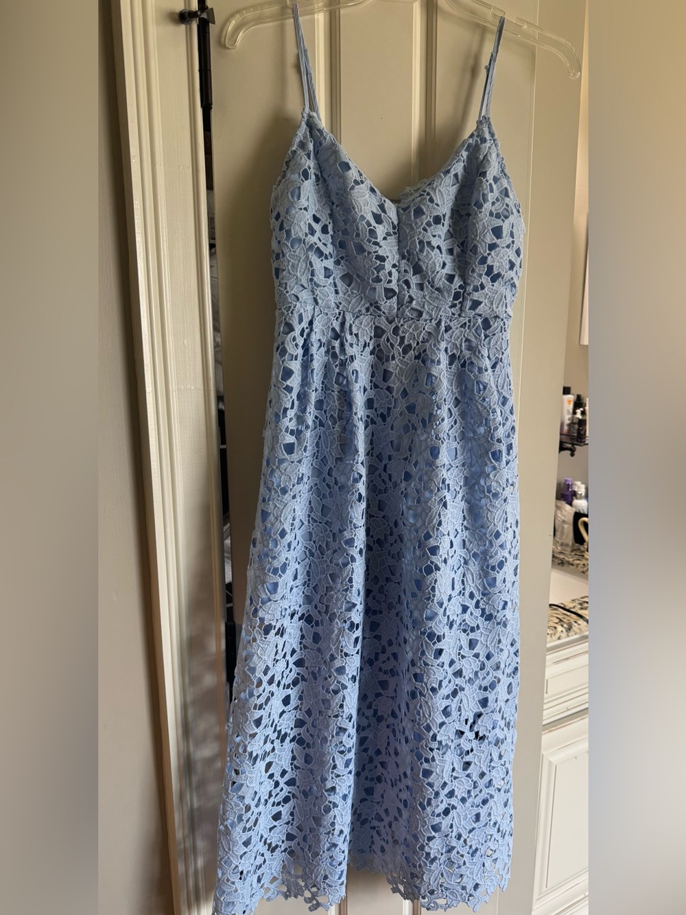 Astr Light Blue Lace Midi Dress